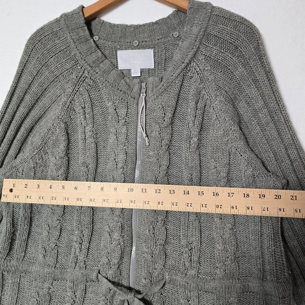 Needleworks Cable Knit Cardigan Sweater Gray Tie Waist Pockets Womens Plus 18/20